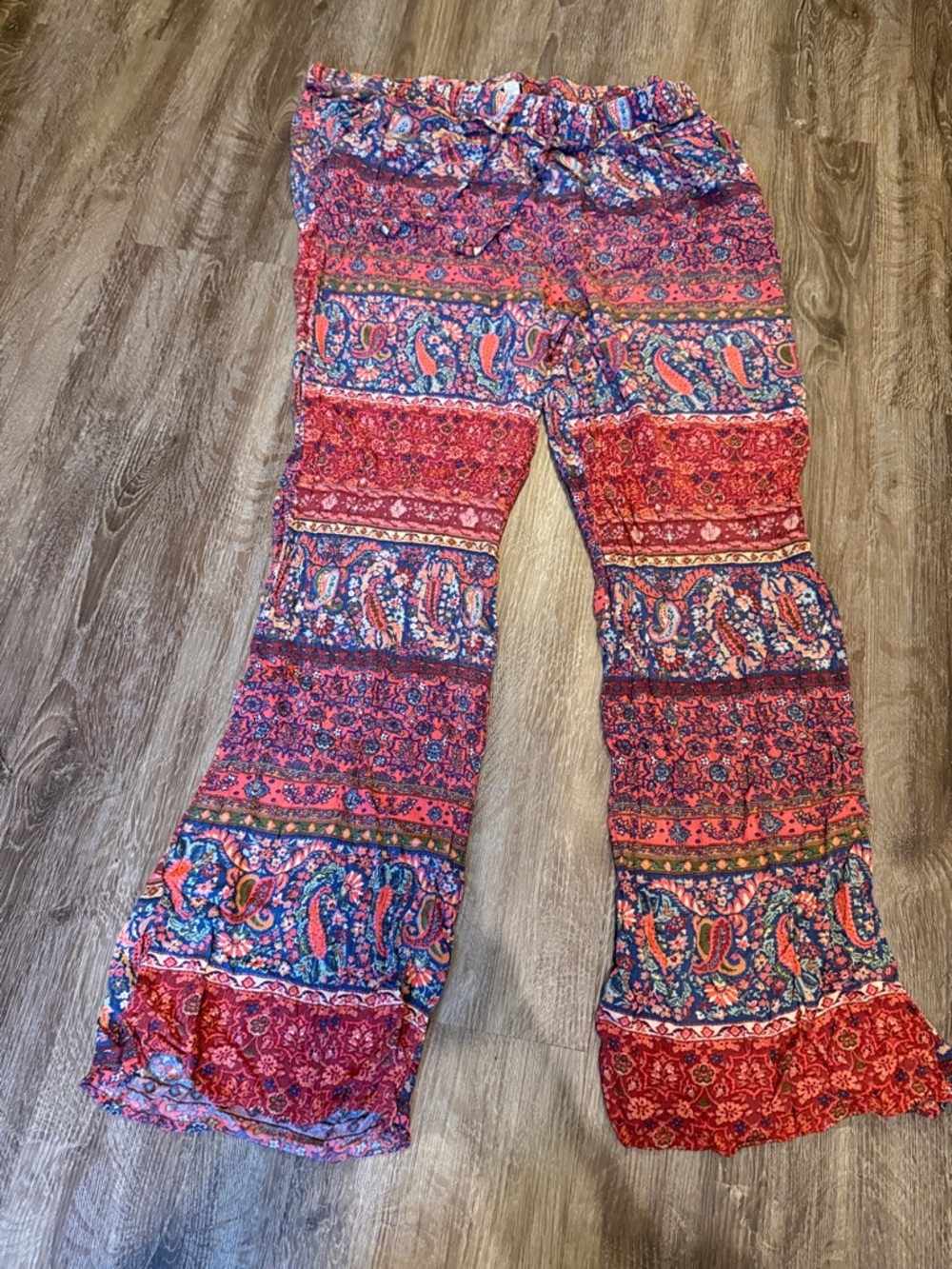 American Eagle Outfitters Red & Blue Paisley-Print Wide Leg Pants